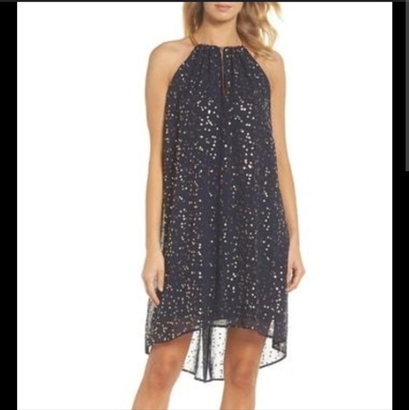Michael Kors Off-White Gold Flake Chain Neck Metallic Print Dress, Size Small - Picture 2 of 8